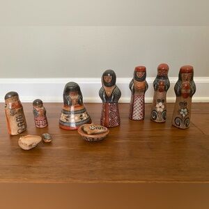 Vintage Mexican Pottery Tonala Folk Art Nativity Set Lot of 11 Figurines